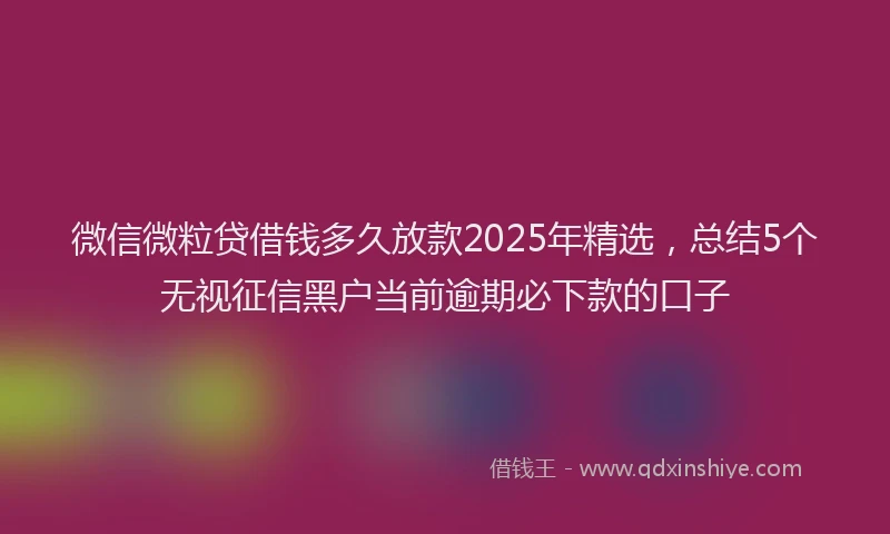 微信微粒贷借钱多久放款2025年精选，总结5个无视征信黑户当前逾期必下款的口子