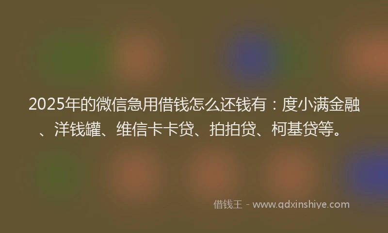 2025年的微信急用借钱怎么还钱有：度小满金融、洋钱罐、维信卡卡贷、拍拍贷、柯基贷等。