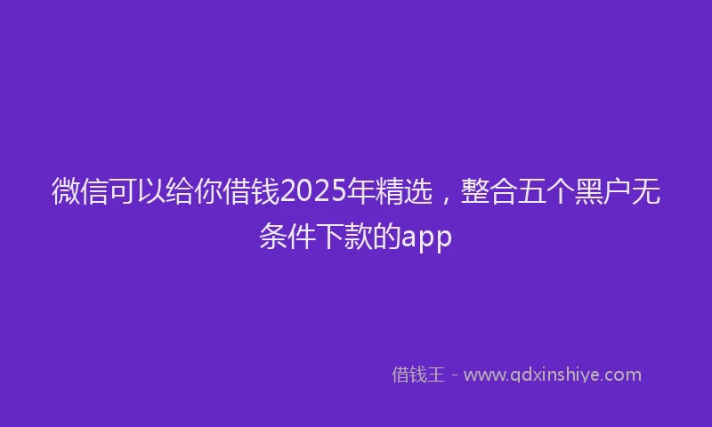 微信可以给你借钱2025年精选，整合五个黑户无条件下款的app
