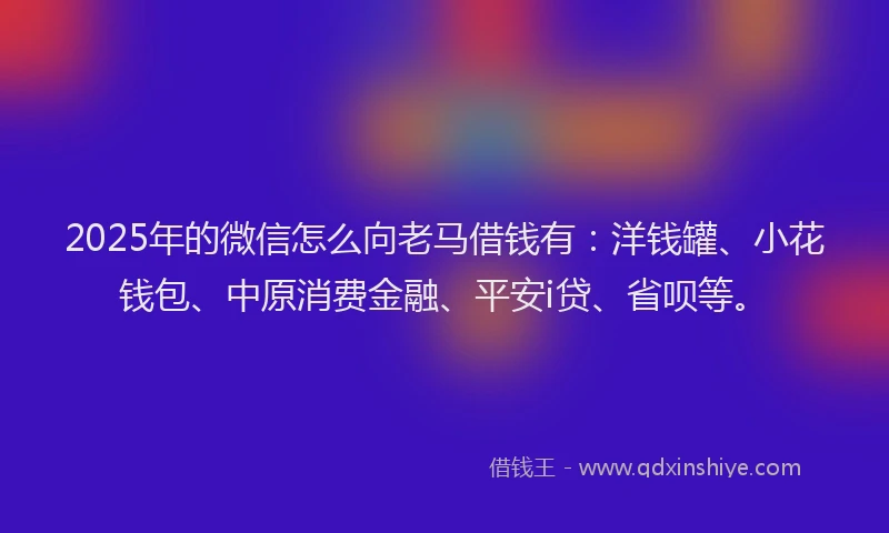 2025年的微信怎么向老马借钱有：洋钱罐、小花钱包、中原消费金融、平安i贷、省呗等。