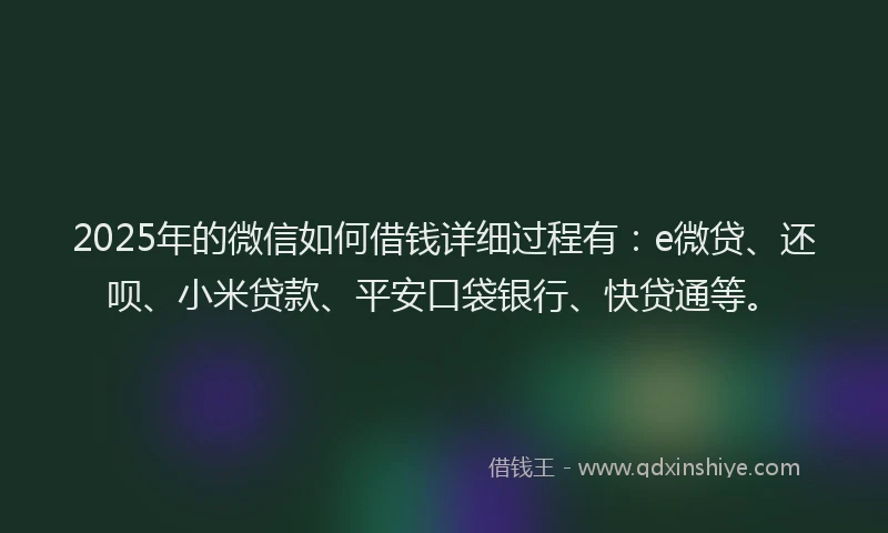 2025年的微信如何借钱详细过程有：e微贷、还呗、小米贷款、平安口袋银行、快贷通等。