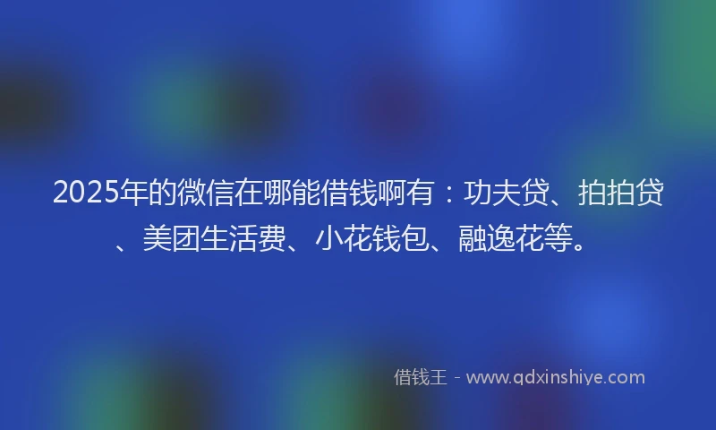 2025年的微信在哪能借钱啊有：功夫贷、拍拍贷、美团生活费、小花钱包、融逸花等。