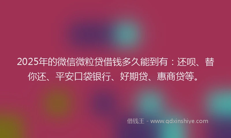 2025年的微信微粒贷借钱多久能到有：还呗、替你还、平安口袋银行、好期贷、惠商贷等。