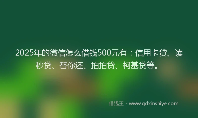 2025年的微信怎么借钱500元有：信用卡贷、读秒贷、替你还、拍拍贷、柯基贷等。