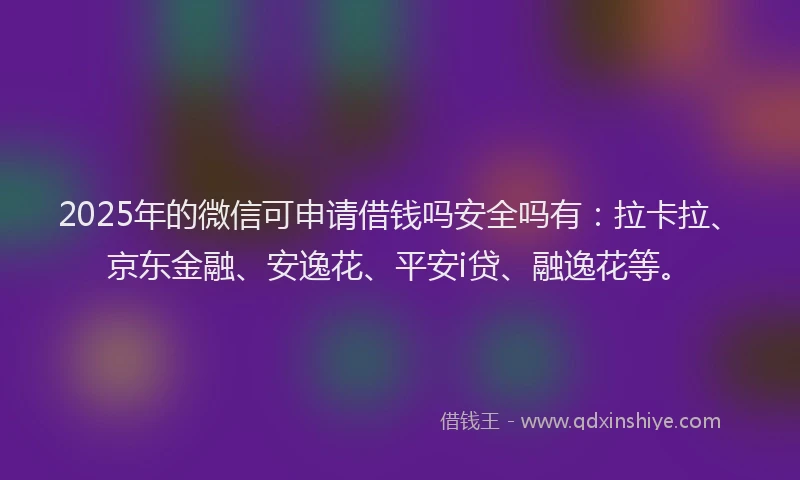 2025年的微信可申请借钱吗安全吗有：拉卡拉、京东金融、安逸花、平安i贷、融逸花等。