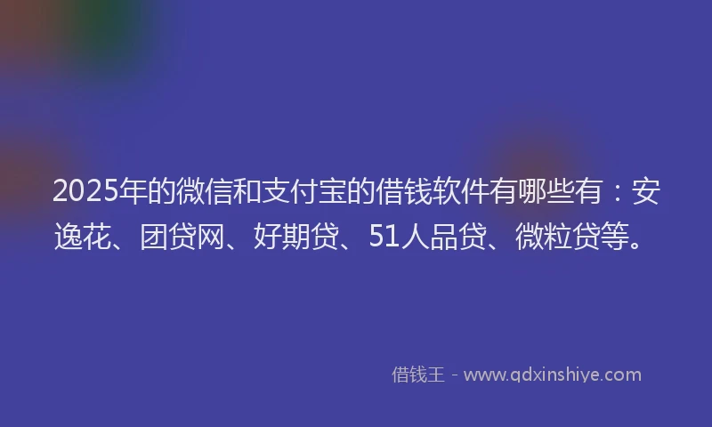 2025年的微信和支付宝的借钱软件有哪些有：安逸花、团贷网、好期贷、51人品贷、微粒贷等。