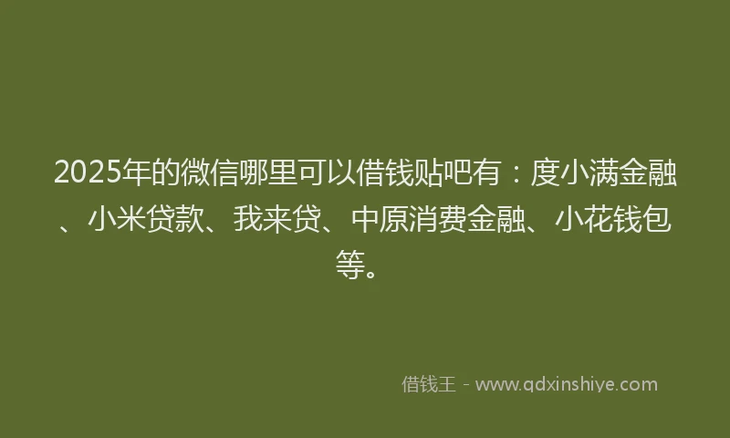 2025年的微信哪里可以借钱贴吧有：度小满金融、小米贷款、我来贷、中原消费金融、小花钱包等。