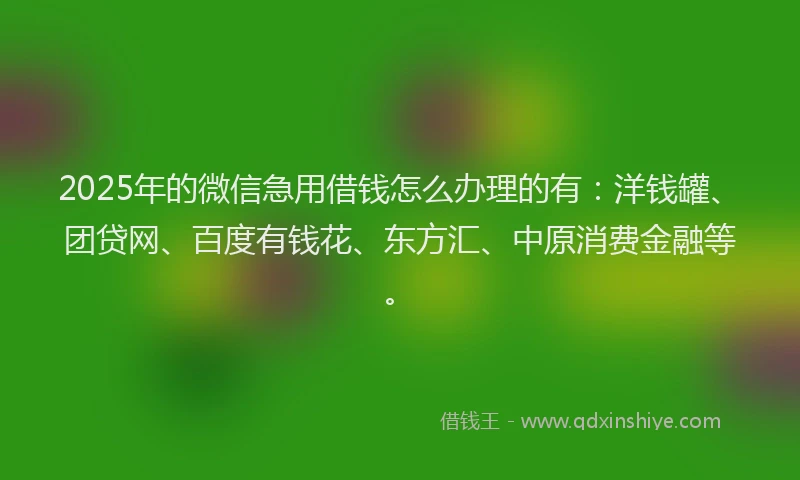 2025年的微信急用借钱怎么办理的有：洋钱罐、团贷网、百度有钱花、东方汇、中原消费金融等。