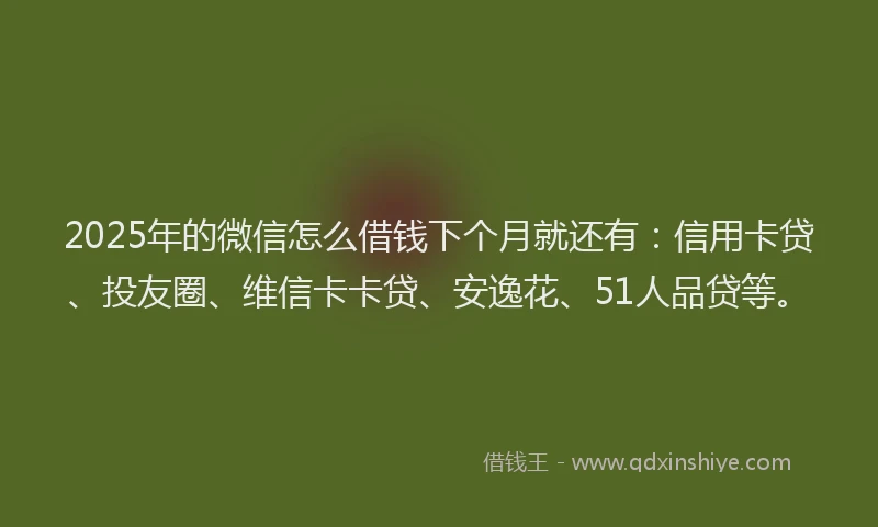 2025年的微信怎么借钱下个月就还有：信用卡贷、投友圈、维信卡卡贷、安逸花、51人品贷等。