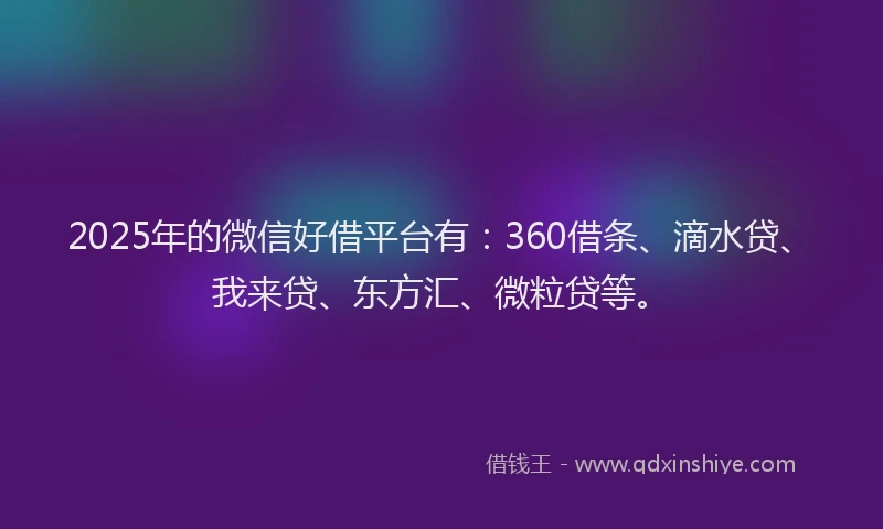 2025年的微信好借平台有：360借条、滴水贷、我来贷、东方汇、微粒贷等。