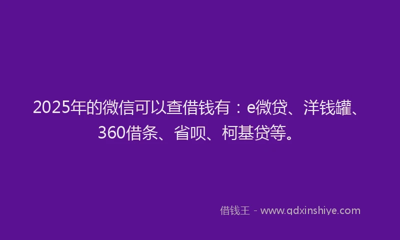 2025年的微信可以查借钱有：e微贷、洋钱罐、360借条、省呗、柯基贷等。