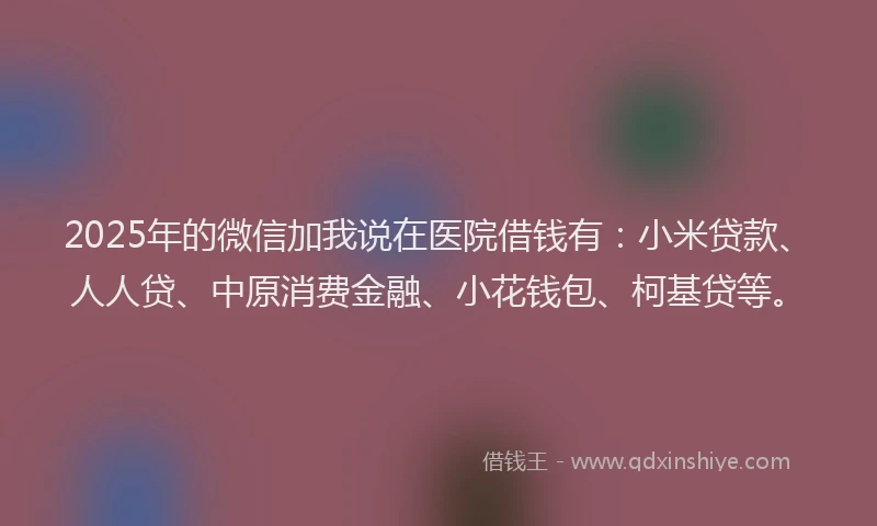 2025年的微信加我说在医院借钱有：小米贷款、人人贷、中原消费金融、小花钱包、柯基贷等。