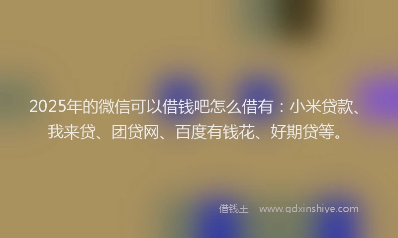 2025年的微信可以借钱吧怎么借有：小米贷款、我来贷、团贷网、百度有钱花、好期贷等。