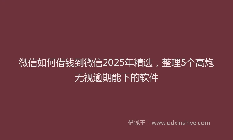 微信如何借钱到微信2025年精选，整理5个高炮无视逾期能下的软件