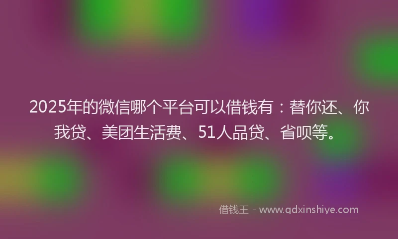 2025年的微信哪个平台可以借钱有：替你还、你我贷、美团生活费、51人品贷、省呗等。