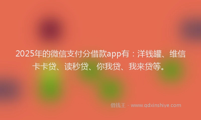 2025年的微信支付分借款app有：洋钱罐、维信卡卡贷、读秒贷、你我贷、我来贷等。