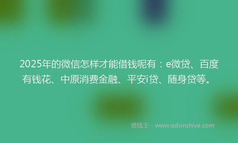 2025年的微信怎样才能借钱呢有：e微贷、百度有钱花、中原消费金融、平安i贷、随身贷等。