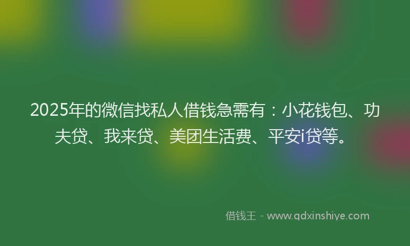 2025年的微信找私人借钱急需有：小花钱包、功夫贷、我来贷、美团生活费、平安i贷等。
