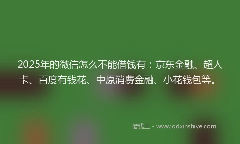 2025年的微信怎么不能借钱有：京东金融、超人卡、百度有钱花、中原消费金融、小花钱包等。
