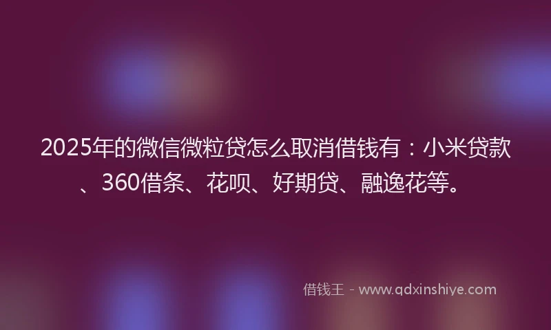 2025年的微信微粒贷怎么取消借钱有：小米贷款、360借条、花呗、好期贷、融逸花等。