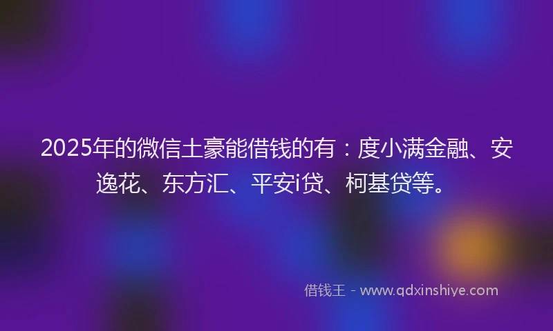2025年的微信土豪能借钱的有：度小满金融、安逸花、东方汇、平安i贷、柯基贷等。