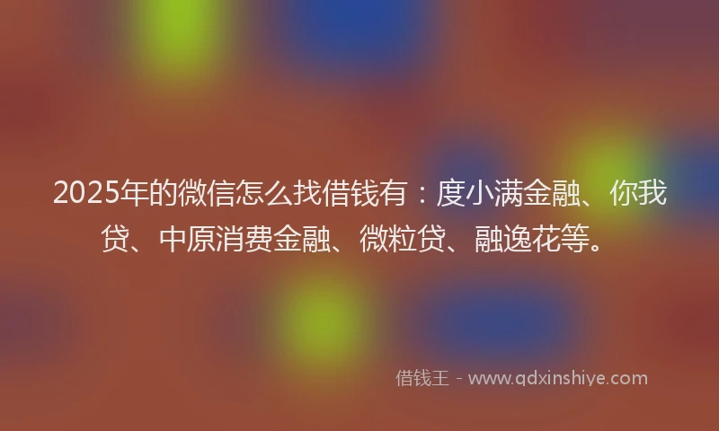 2025年的微信怎么找借钱有：度小满金融、你我贷、中原消费金融、微粒贷、融逸花等。