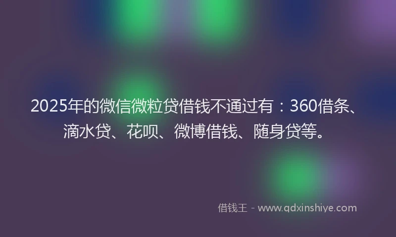 2025年的微信微粒贷借钱不通过有：360借条、滴水贷、花呗、微博借钱、随身贷等。