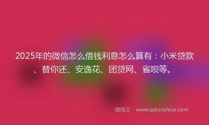 2025年的微信怎么借钱利息怎么算有：小米贷款、替你还、安逸花、团贷网、省呗等。