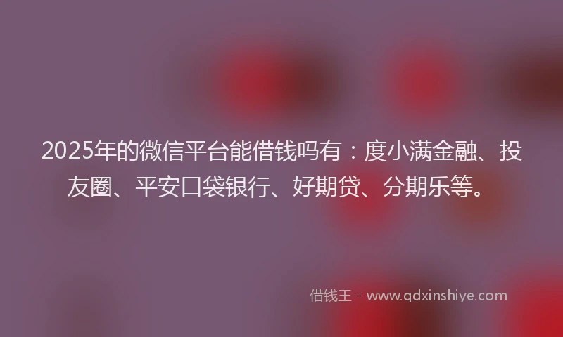 2025年的微信平台能借钱吗有：度小满金融、投友圈、平安口袋银行、好期贷、分期乐等。