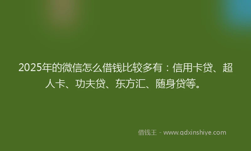 2025年的微信怎么借钱比较多有：信用卡贷、超人卡、功夫贷、东方汇、随身贷等。