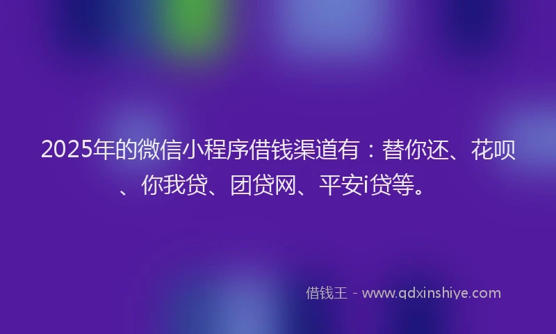 2025年的微信小程序借钱渠道有：替你还、花呗、你我贷、团贷网、平安i贷等。