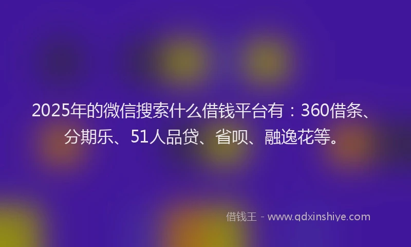 2025年的微信搜索什么借钱平台有：360借条、分期乐、51人品贷、省呗、融逸花等。
