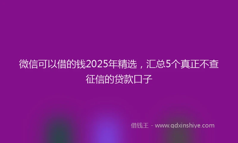 微信可以借的钱2025年精选，汇总5个真正不查征信的贷款口子