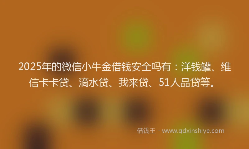 2025年的微信小牛金借钱安全吗有：洋钱罐、维信卡卡贷、滴水贷、我来贷、51人品贷等。