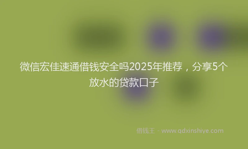 微信宏佳速通借钱安全吗2025年推荐，分享5个放水的贷款口子