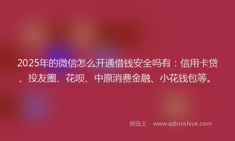 2025年的微信怎么开通借钱安全吗有：信用卡贷、投友圈、花呗、中原消费金融、小花钱包等。