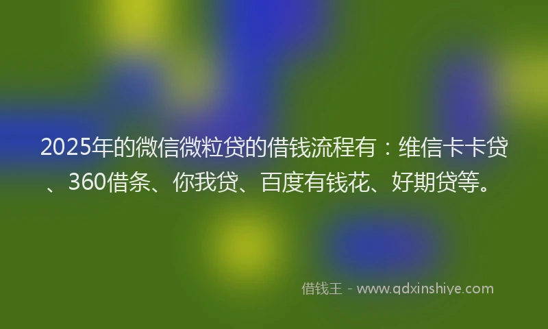 2025年的微信微粒贷的借钱流程有：维信卡卡贷、360借条、你我贷、百度有钱花、好期贷等。