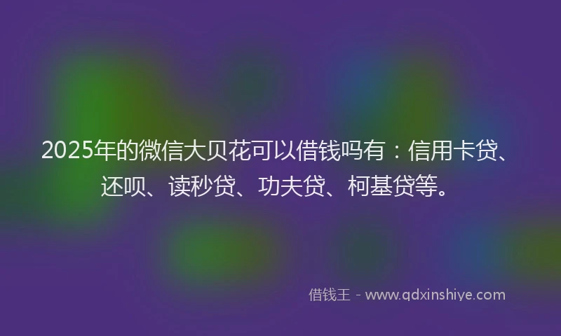 2025年的微信大贝花可以借钱吗有：信用卡贷、还呗、读秒贷、功夫贷、柯基贷等。