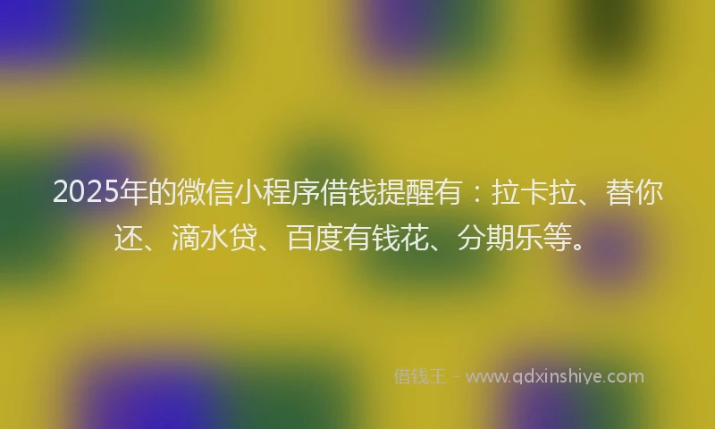 2025年的微信小程序借钱提醒有：拉卡拉、替你还、滴水贷、百度有钱花、分期乐等。