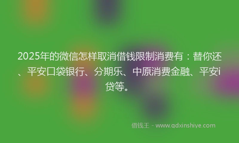 2025年的微信怎样取消借钱限制消费有：替你还、平安口袋银行、分期乐、中原消费金融、平安i贷等。
