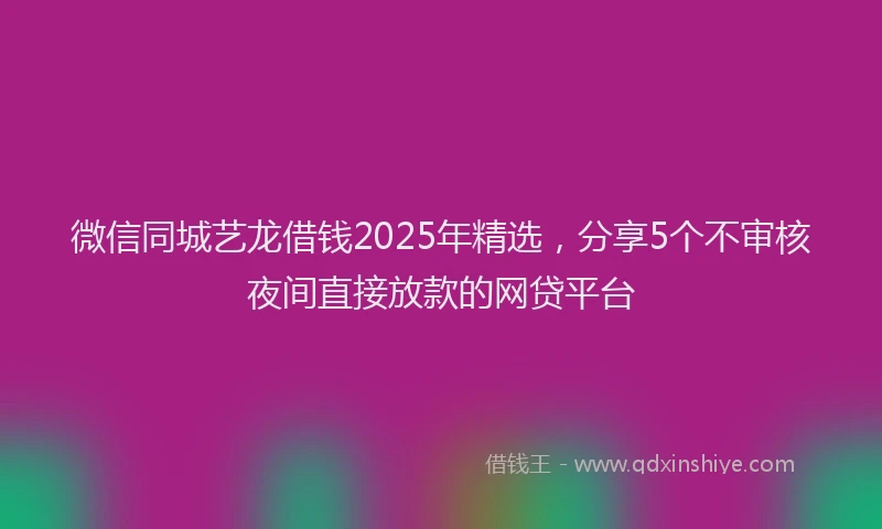 微信同城艺龙借钱2025年精选，分享5个不审核夜间直接放款的网贷平台
