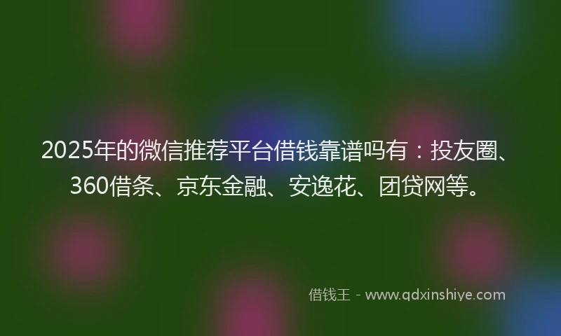 2025年的微信推荐平台借钱靠谱吗有：投友圈、360借条、京东金融、安逸花、团贷网等。