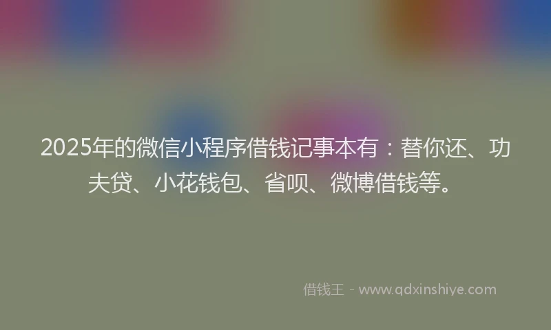 2025年的微信小程序借钱记事本有：替你还、功夫贷、小花钱包、省呗、微博借钱等。