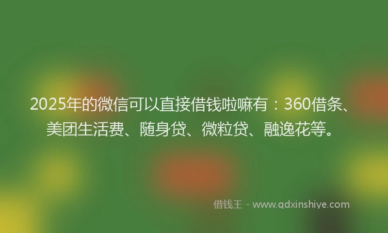 2025年的微信可以直接借钱啦嘛有：360借条、美团生活费、随身贷、微粒贷、融逸花等。