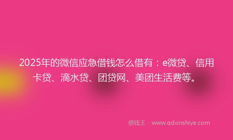 2025年的微信应急借钱怎么借有：e微贷、信用卡贷、滴水贷、团贷网、美团生活费等。