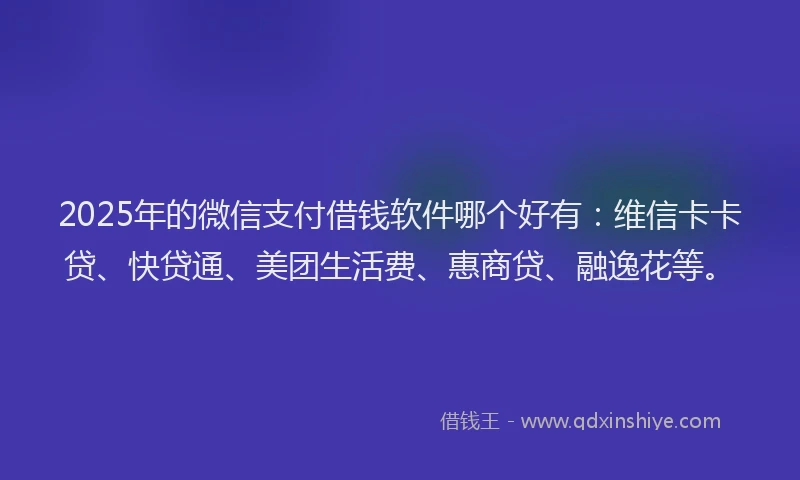 2025年的微信支付借钱软件哪个好有：维信卡卡贷、快贷通、美团生活费、惠商贷、融逸花等。