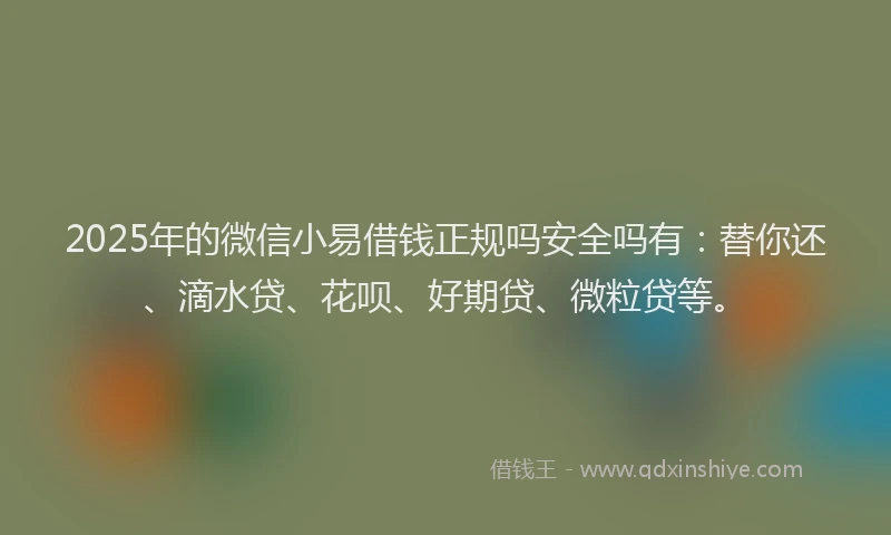 2025年的微信小易借钱正规吗安全吗有：替你还、滴水贷、花呗、好期贷、微粒贷等。