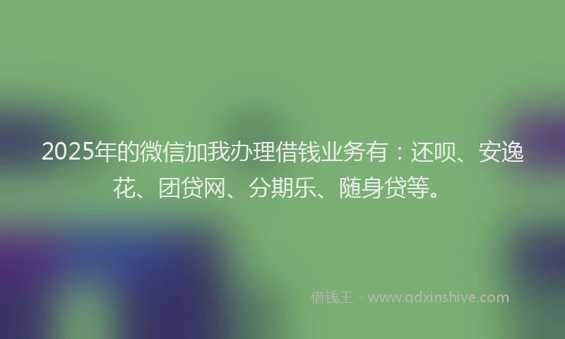 2025年的微信加我办理借钱业务有：还呗、安逸花、团贷网、分期乐、随身贷等。