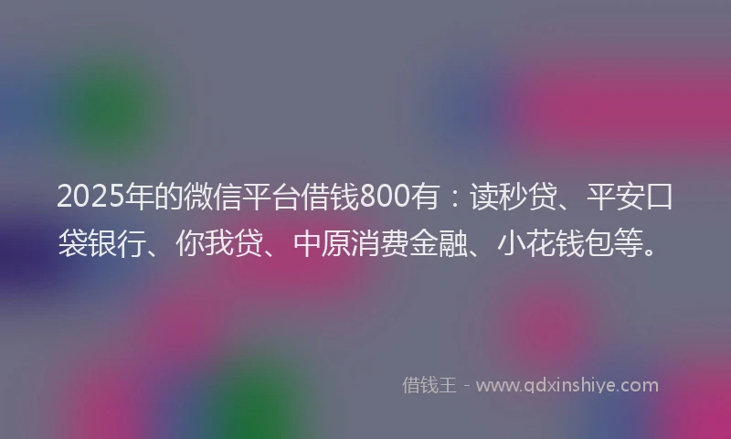 2025年的微信平台借钱800有：读秒贷、平安口袋银行、你我贷、中原消费金融、小花钱包等。