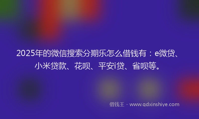 2025年的微信搜索分期乐怎么借钱有：e微贷、小米贷款、花呗、平安i贷、省呗等。